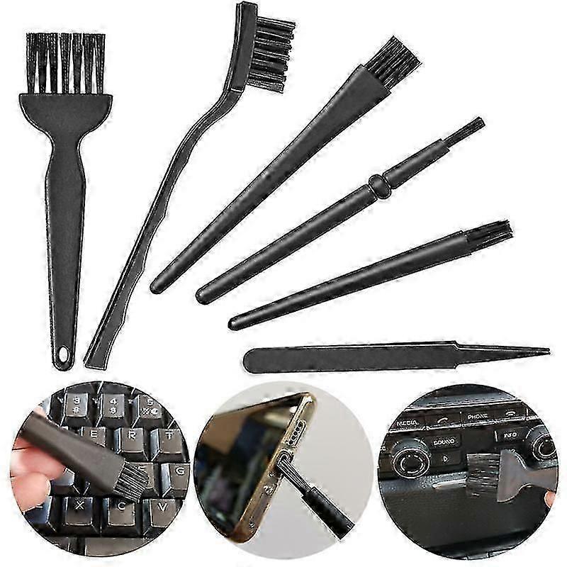 Practical 6 In 1 Plastic Black Small Portable Handle Nylon Anti Static Brushes Cleaning Keyboard Brush Kit Home Cleaning