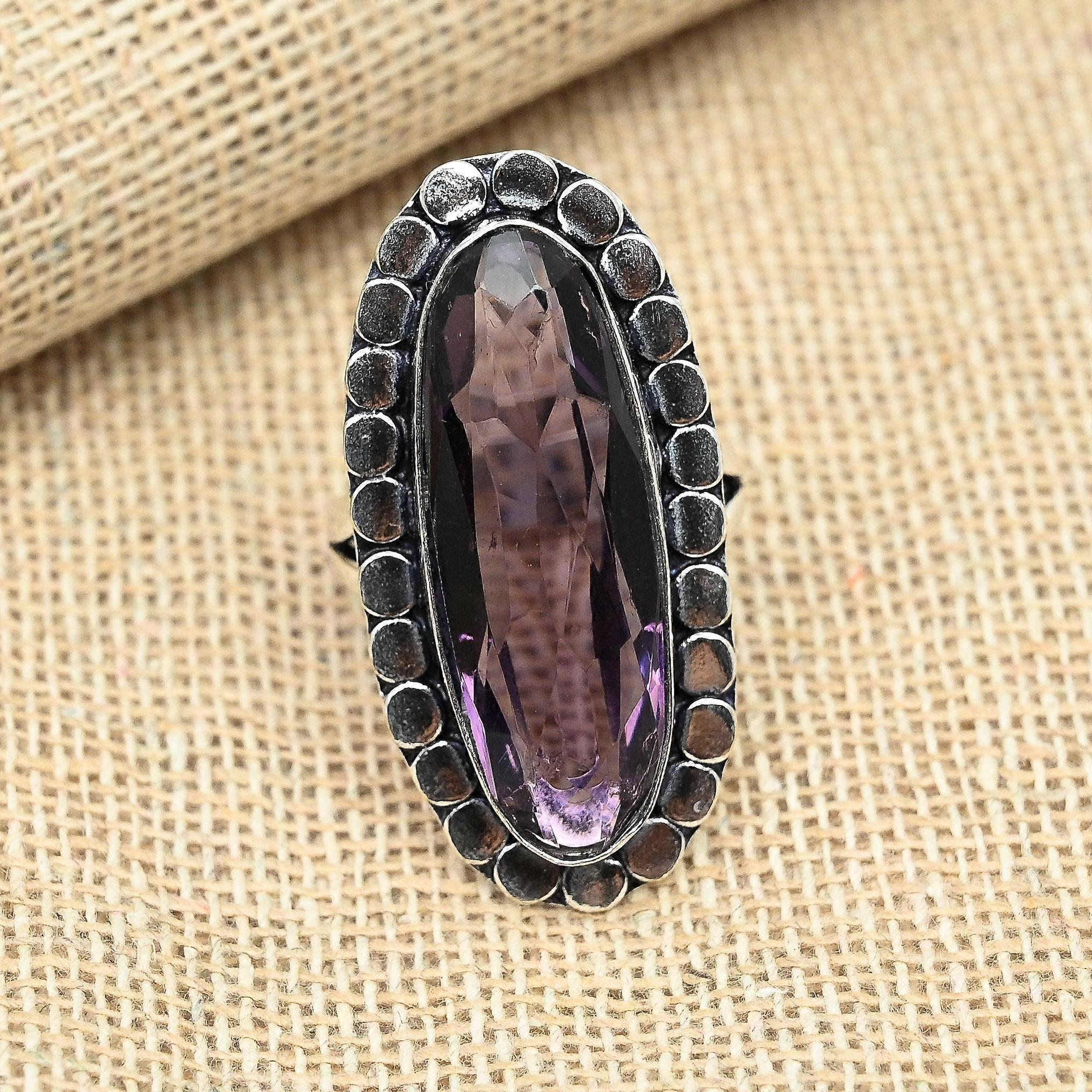 Fancy Amethyst Gemstone Handmade Solid 925 Sterling Silver Wedding Gift Ring