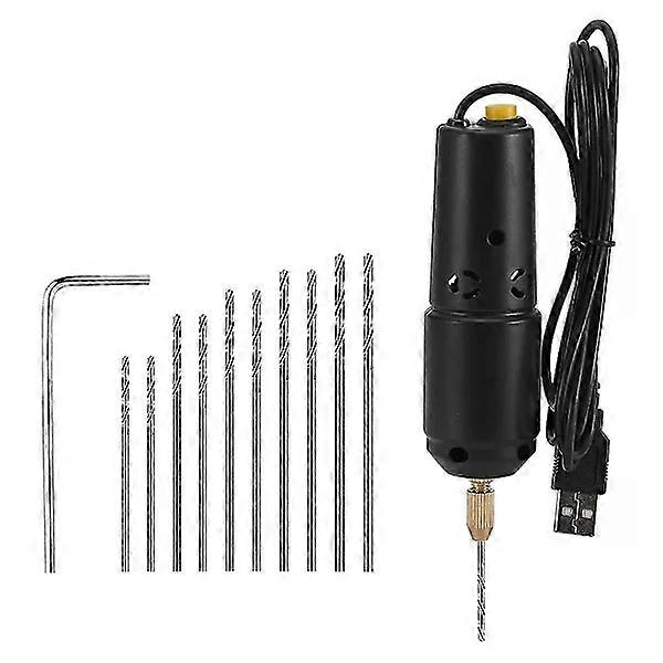 Mini Drill for Jewelry Making, Electric USB Drill Set with 10 Drill Bits from 0.8 to 1.2mm for Resin Casting YC