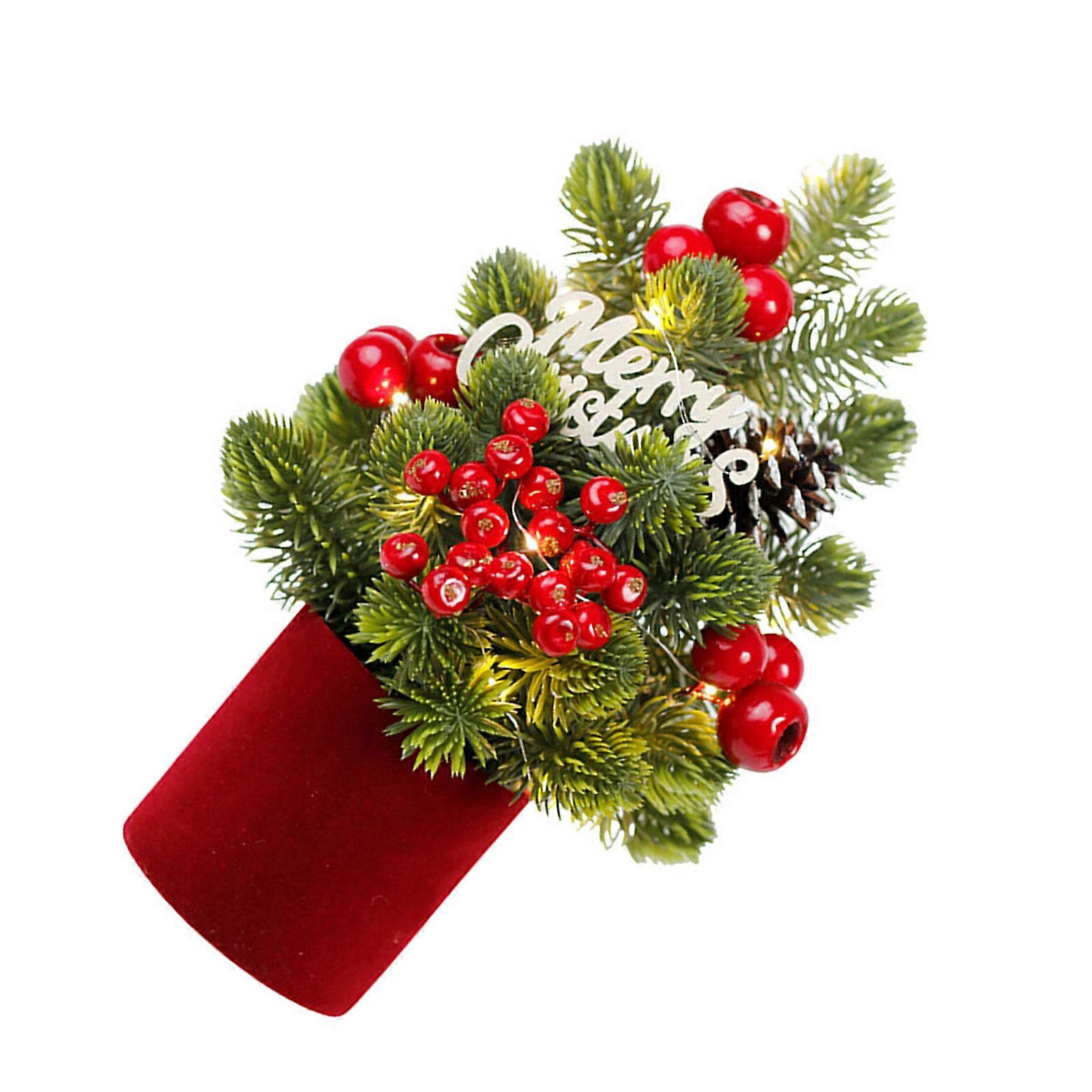 Simple Christmas Pinecone Figurine With Soft Glows LED Lights Durable Plastic Design Perfect For Mantels Shelf Decors  Red