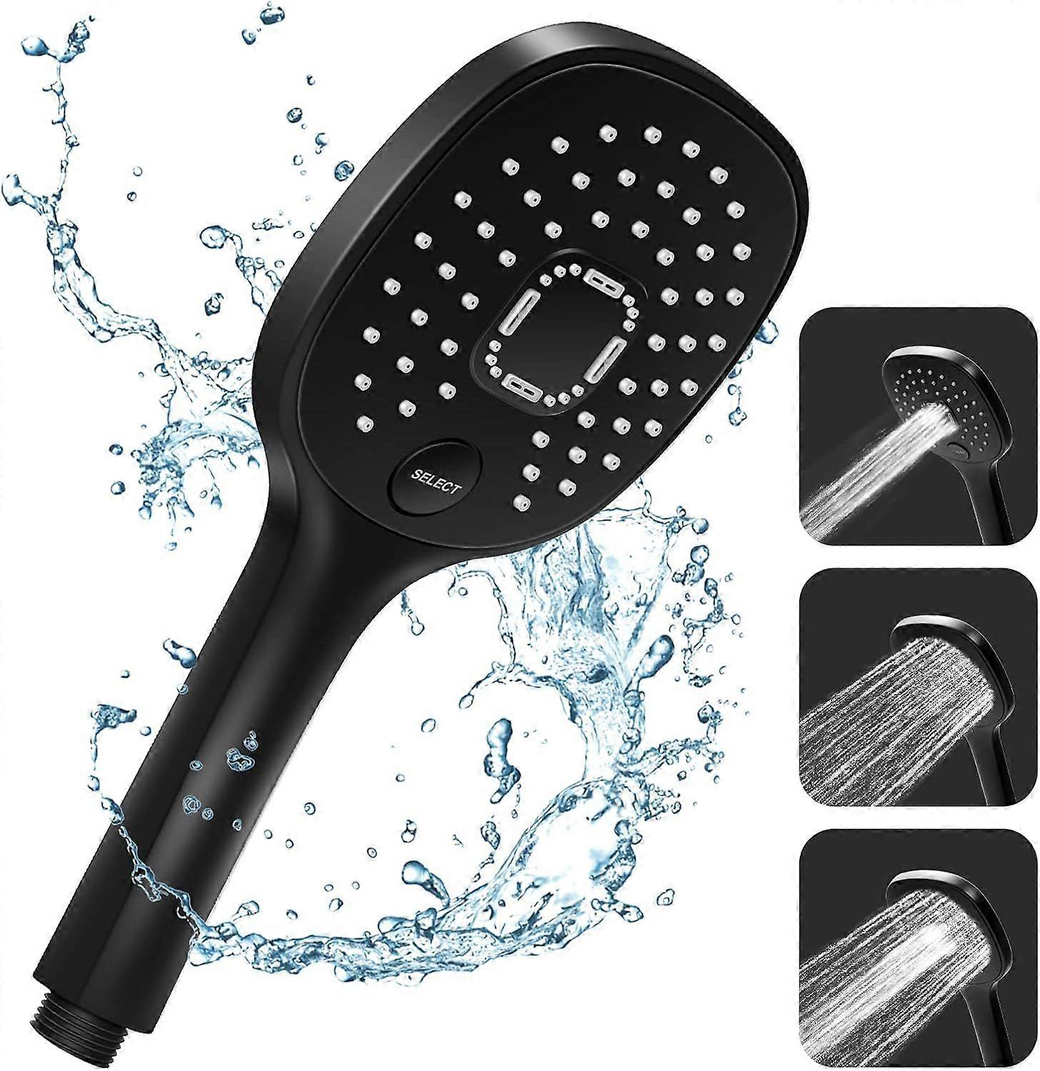 High Pressure Shower Head, 3 Mode Water Saving Shower Head and Switch Button, ABS Matte Black Shower Head and Handheld Showers
