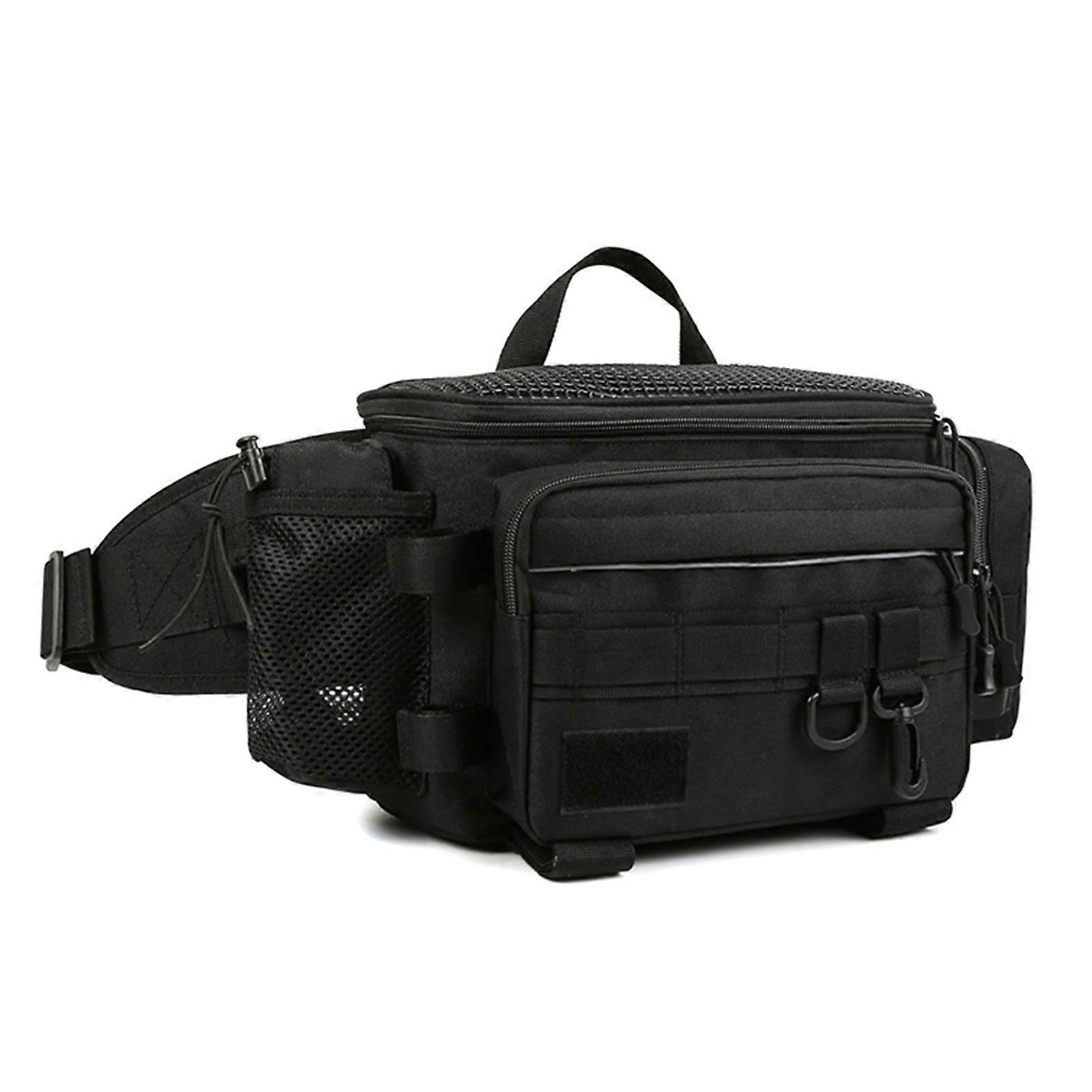 حقيبة معالجة الصيد ذات السعة الكبيرة حقيبة طعوم الصيد متعددة الوظائف حقيبة الخصر الصيد للماء حقيبة ركوب الدراجات حقيبة كروس بودي أسود