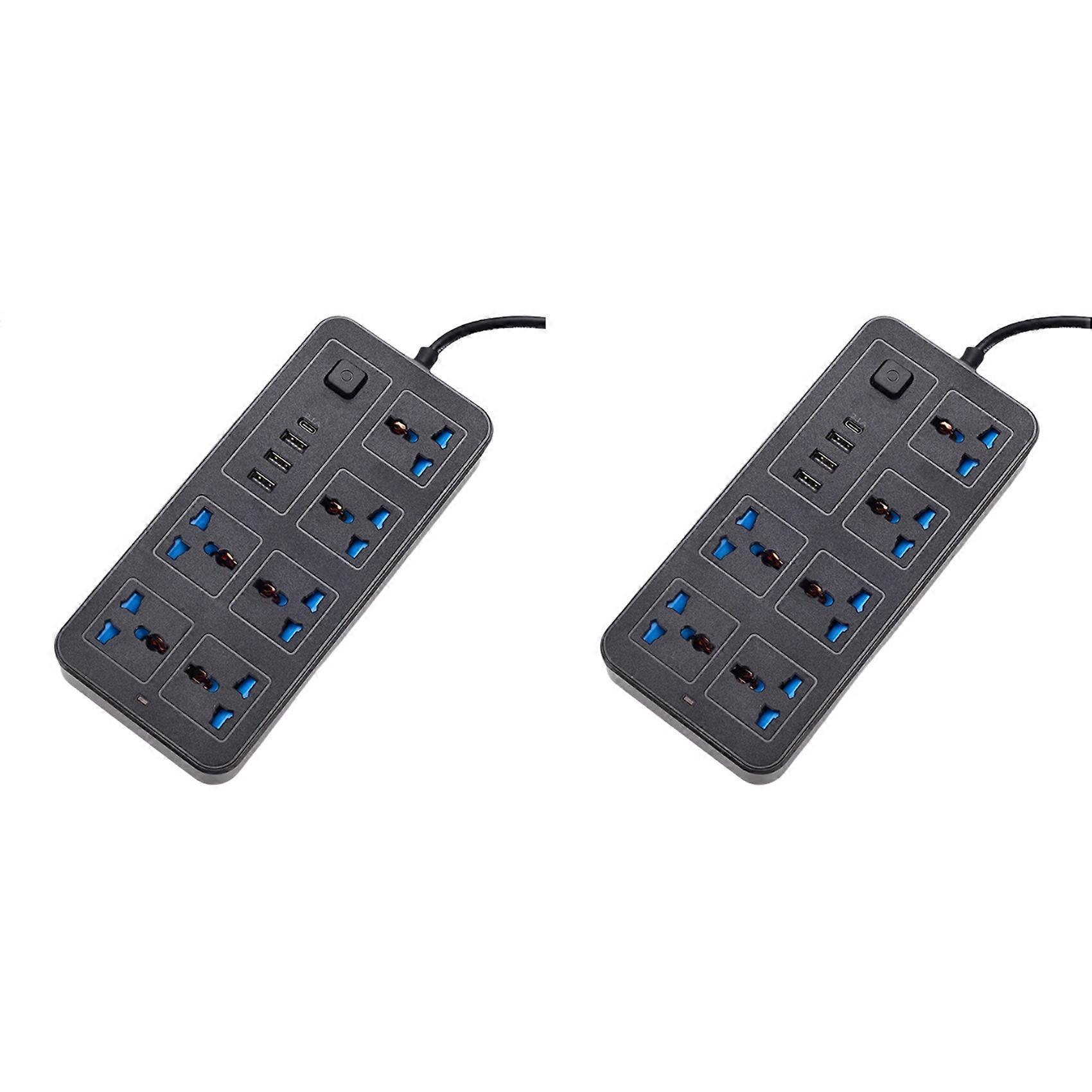 2X Universal Power Strip 1.8m Extension Cord with USB-C & USB Ports Multi-Outlet Electrical Socket EU Plug Black
