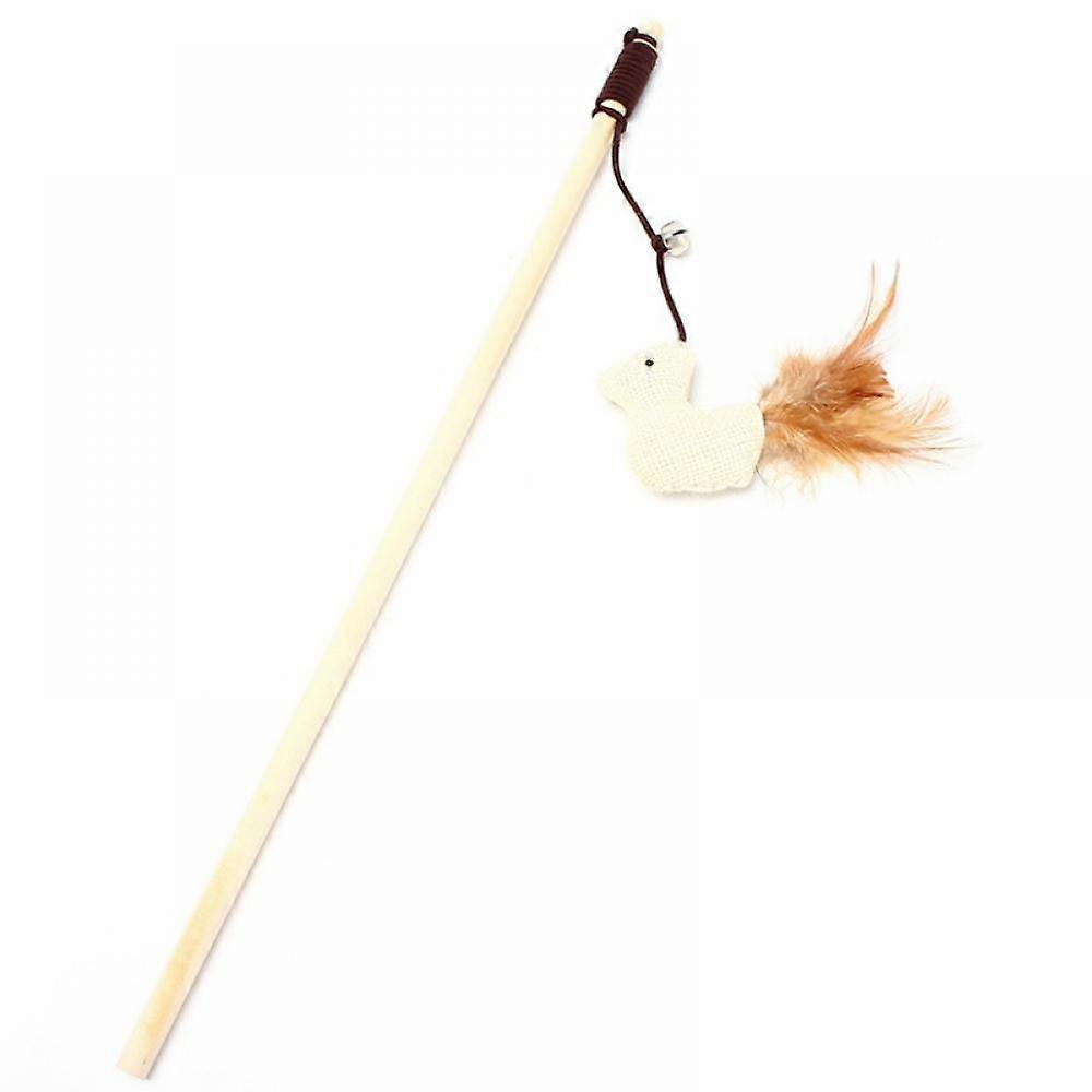 Prettyui Cat Toys Interactive With Bells Elastic Rod Natural Wooden Rod Tease Wand Toys Cat Interactive Exercise Toys for Solving Boredom