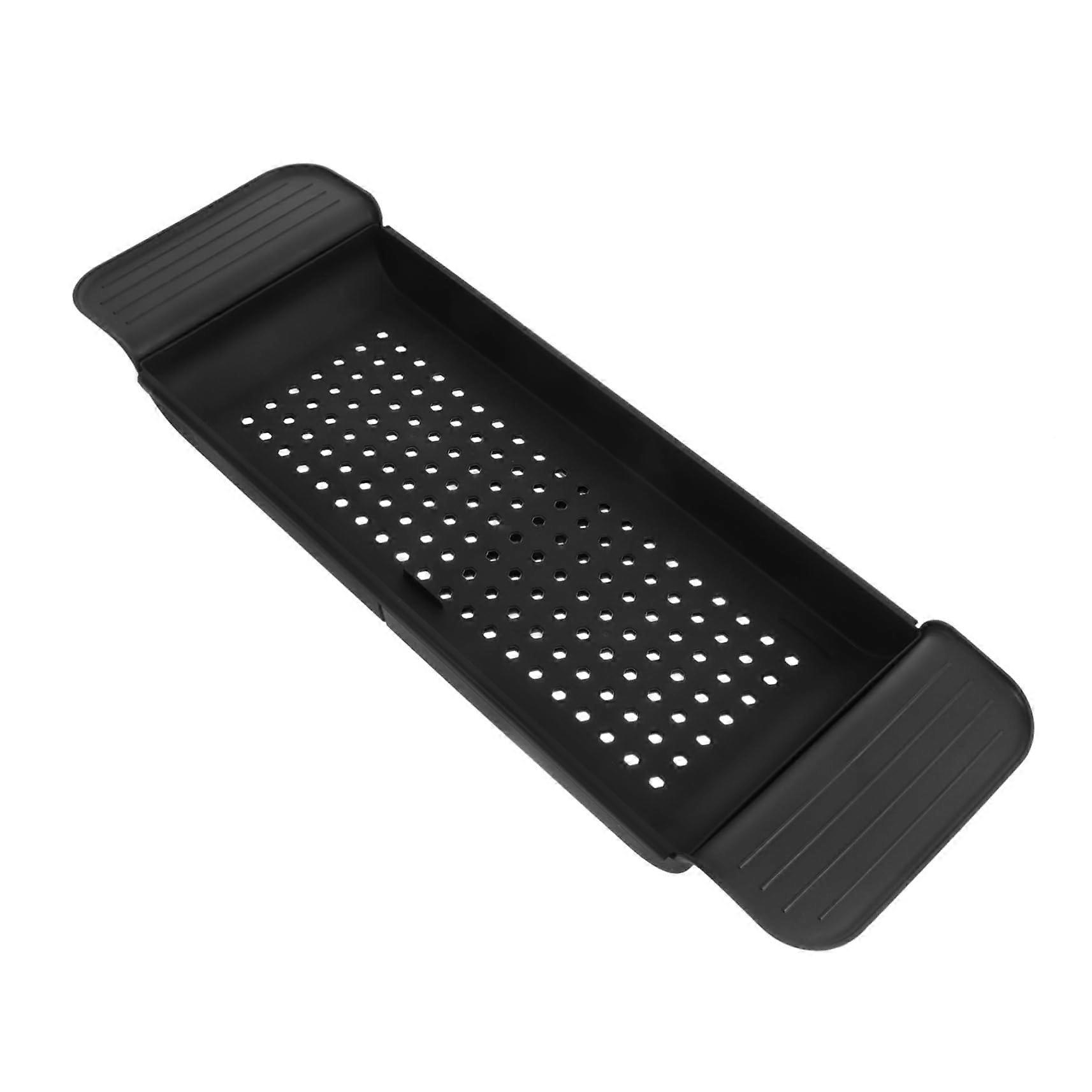 Adjustable Bathtub Tray with Tablet and Book Holder, Extendable Bath Caddy Storage Rack, Black