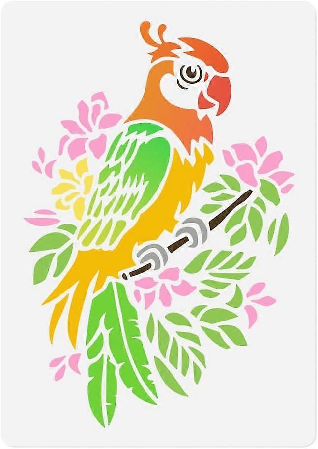 1pc Parrot on Branch Bird Wall Stencil for Painting 11.698.27?Parrot Bird Reusable Stencil for Wood Burning Paint Template DIY Craft Art Stencil on Wo