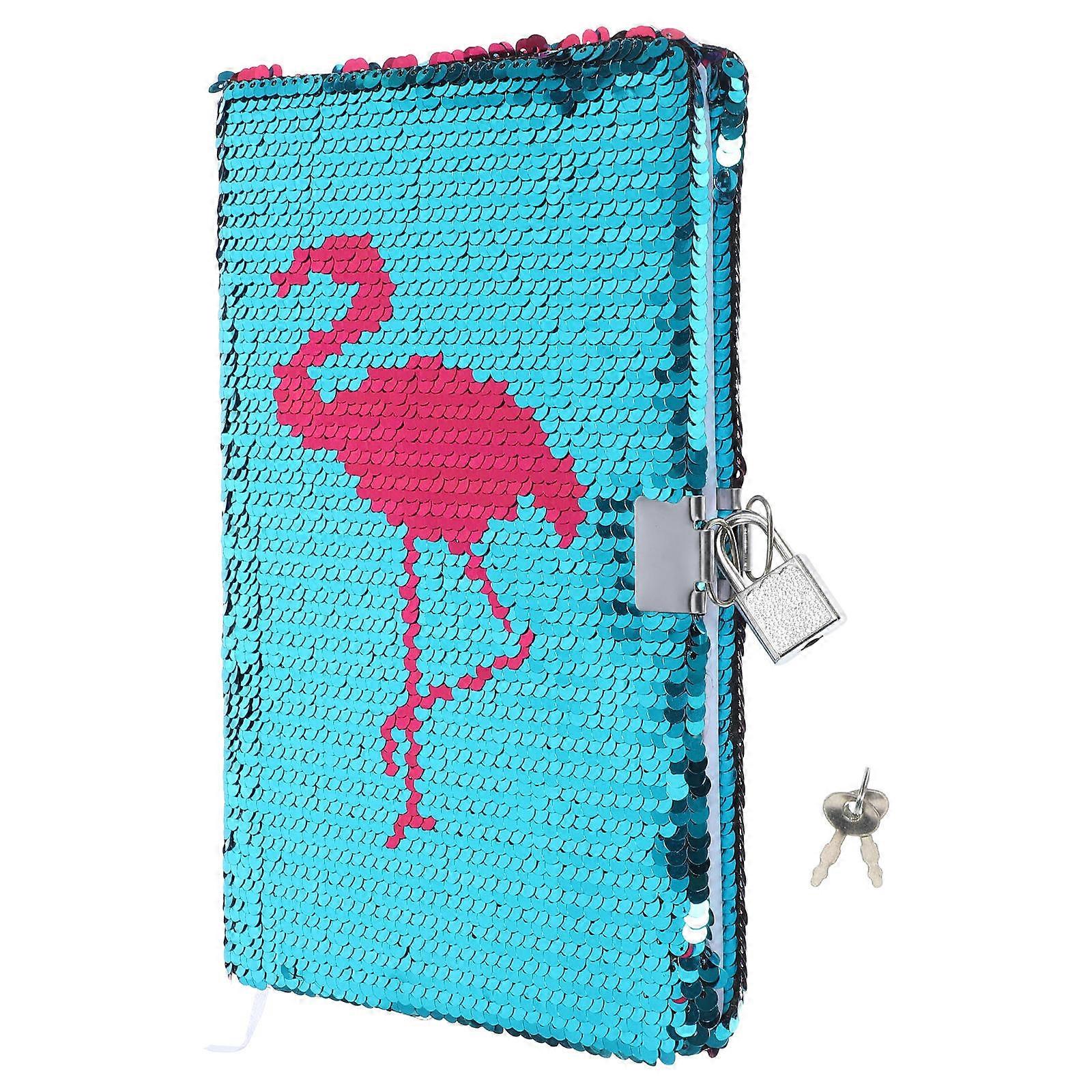 Sequin Notebook Flamingo Lockable Notebook for Writing with Mini Lock Decorative Notepad