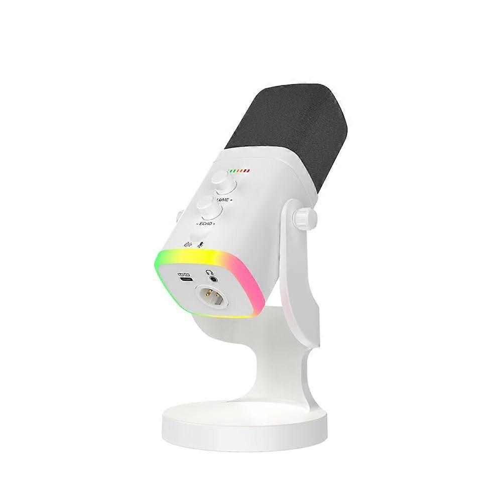 Gaming Microphone USB/XLR Dynamic RGB for PC PS5 Phone with Noise Reduction, Gain Control, Mute, Headphone Jack  White