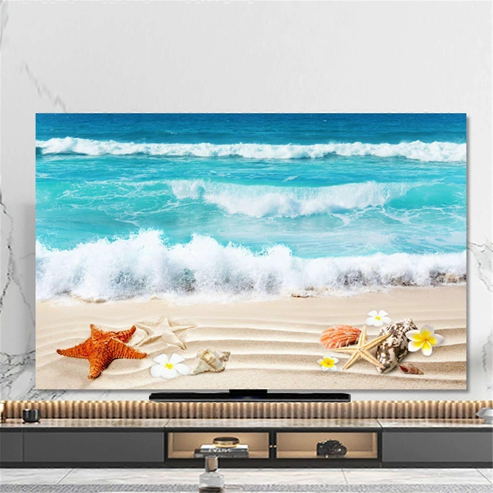TV Dust Cover Elastic 3D Sandy Beach Pattern Universal Soft Breathable Protector for 3280 Inch TVs Plumeria 3739 Inch