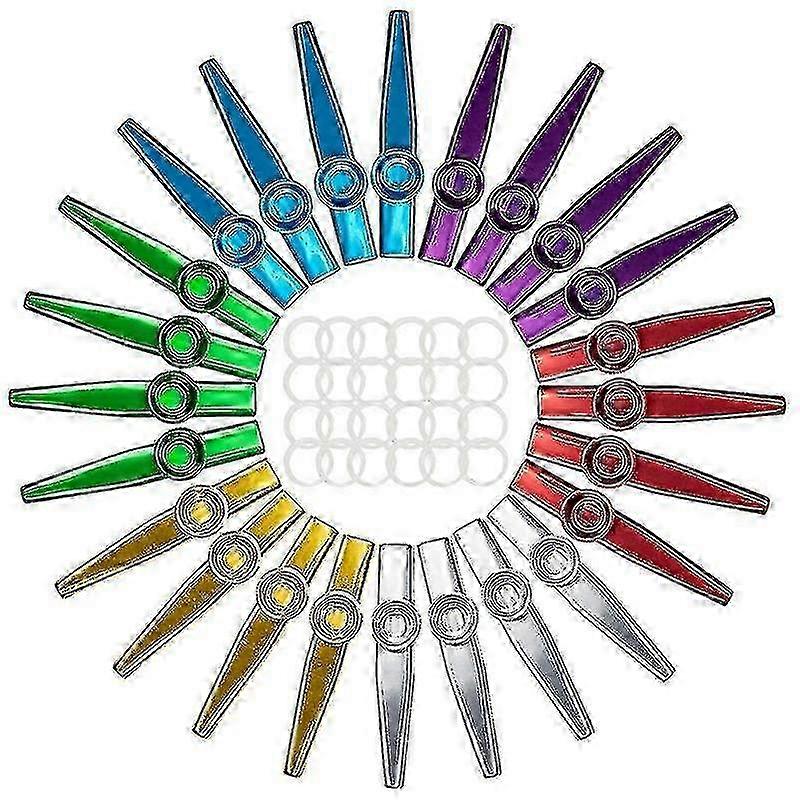 Metal Kazoo Flute Diaphragms Replacement, 24-Pack in 6 Assorted Colors