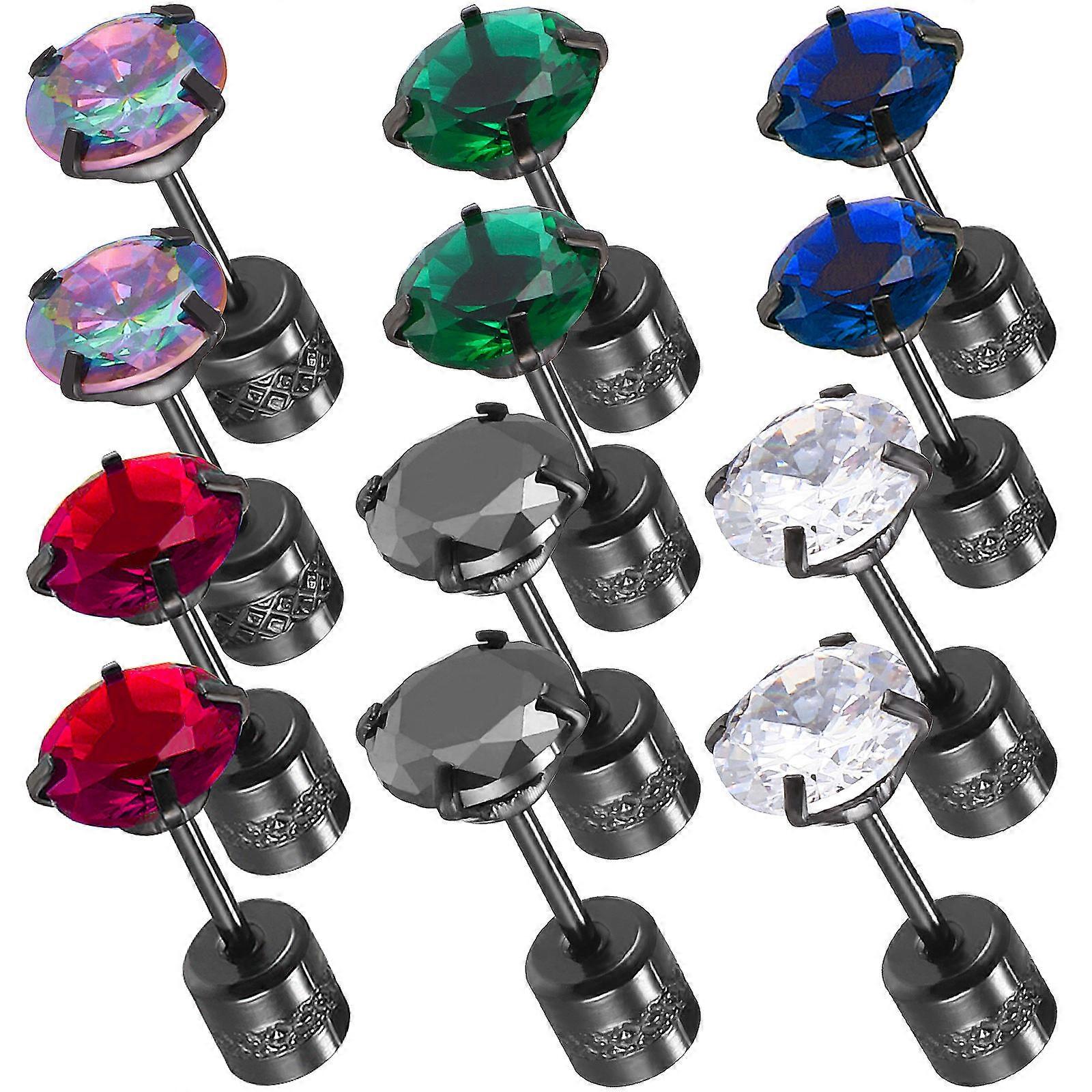 Titanium Earrings Studs for Decor 6Pairs Cubic Zirconia Screw Back Studs
