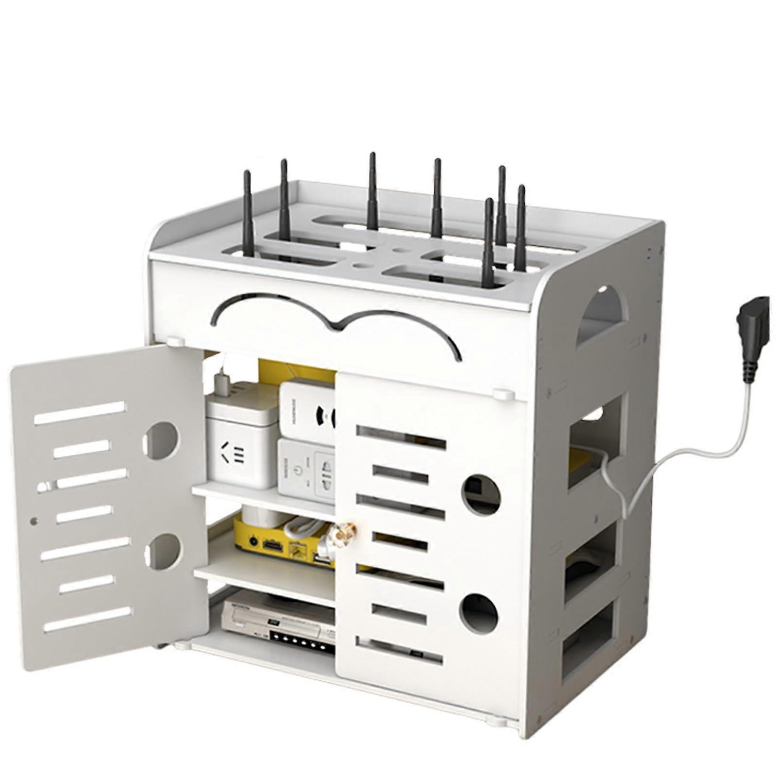 WiFi Router Storage Box Wall Mounted Shelf with Cable Management and Hidden Ventilated Design