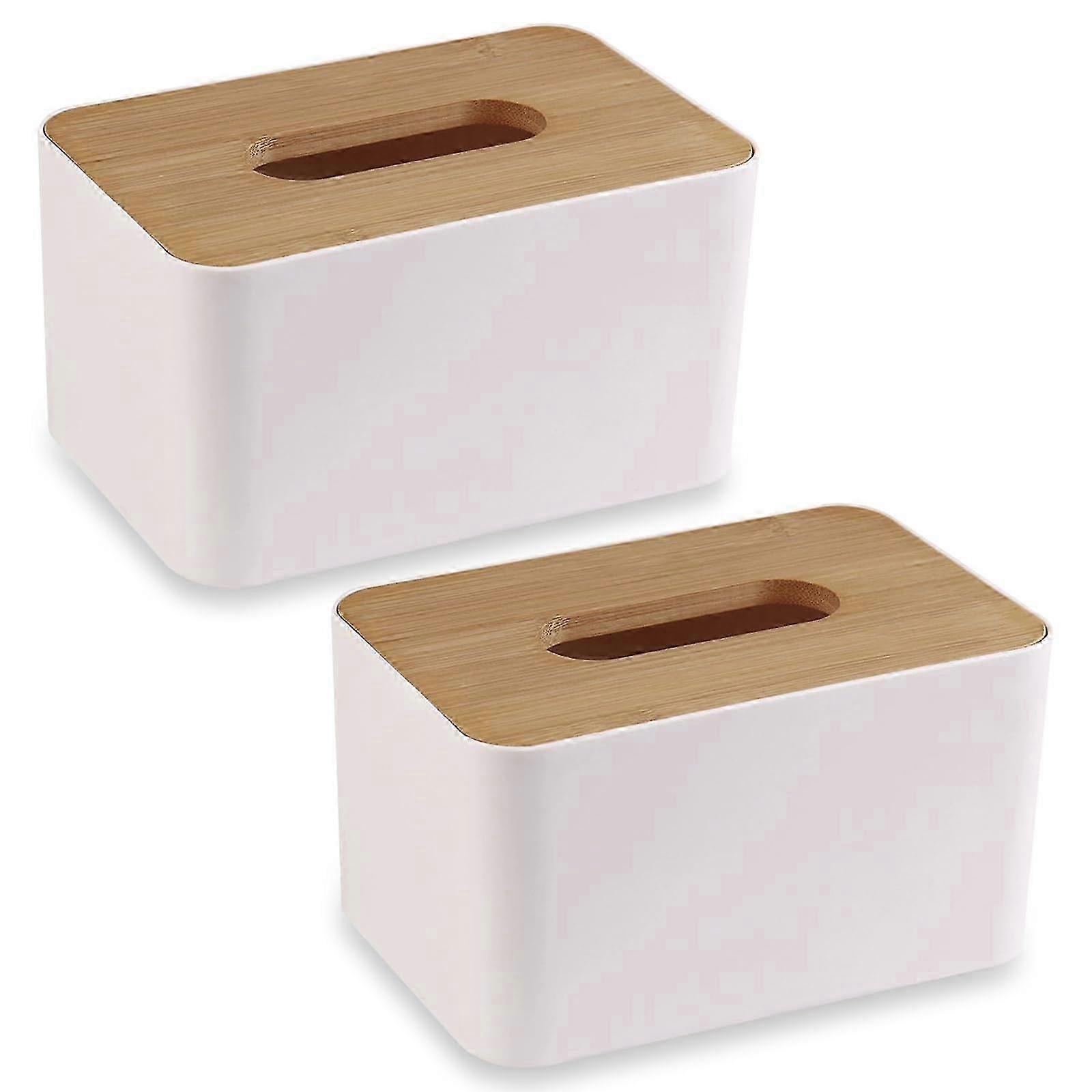 2025 2 Pack Plastic White Rectangle Tissue Box Cover for Bathroom Laundry Decor