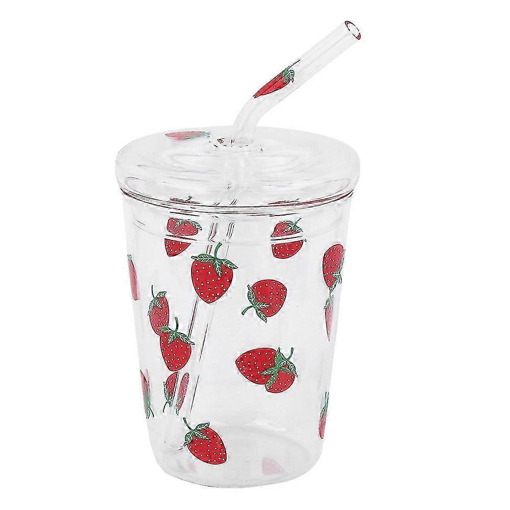 2025 Heat Resistant Strawberry Pattern Drinking Glass with Straw Lid