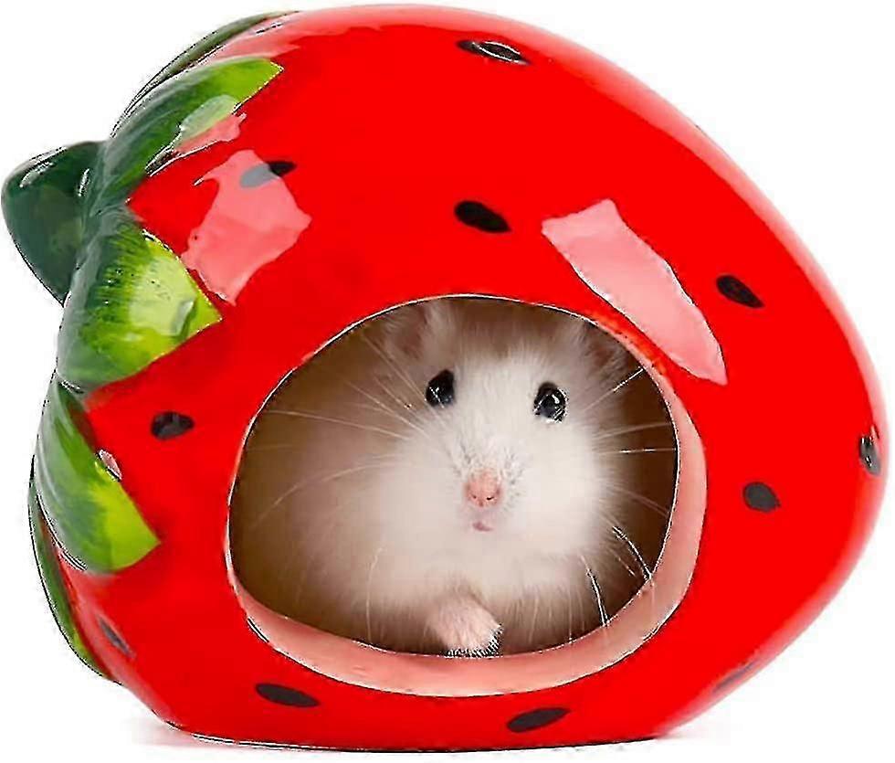 Ceramic Small Animal Hideout For Pets, Strawberry Shape Chumian