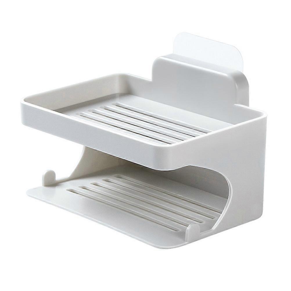 Double Layer Soap Holder Drain Rack Kitchen Bathroom Non Trace Adhesive Strong Sticky Grey 1Pack