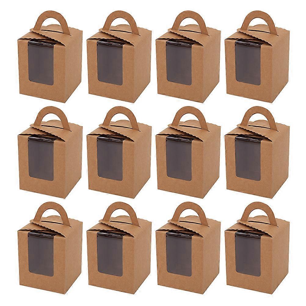 Cupcake Boxes Single with Inserts for Storage 24Pcs Light Brown Window Boxes