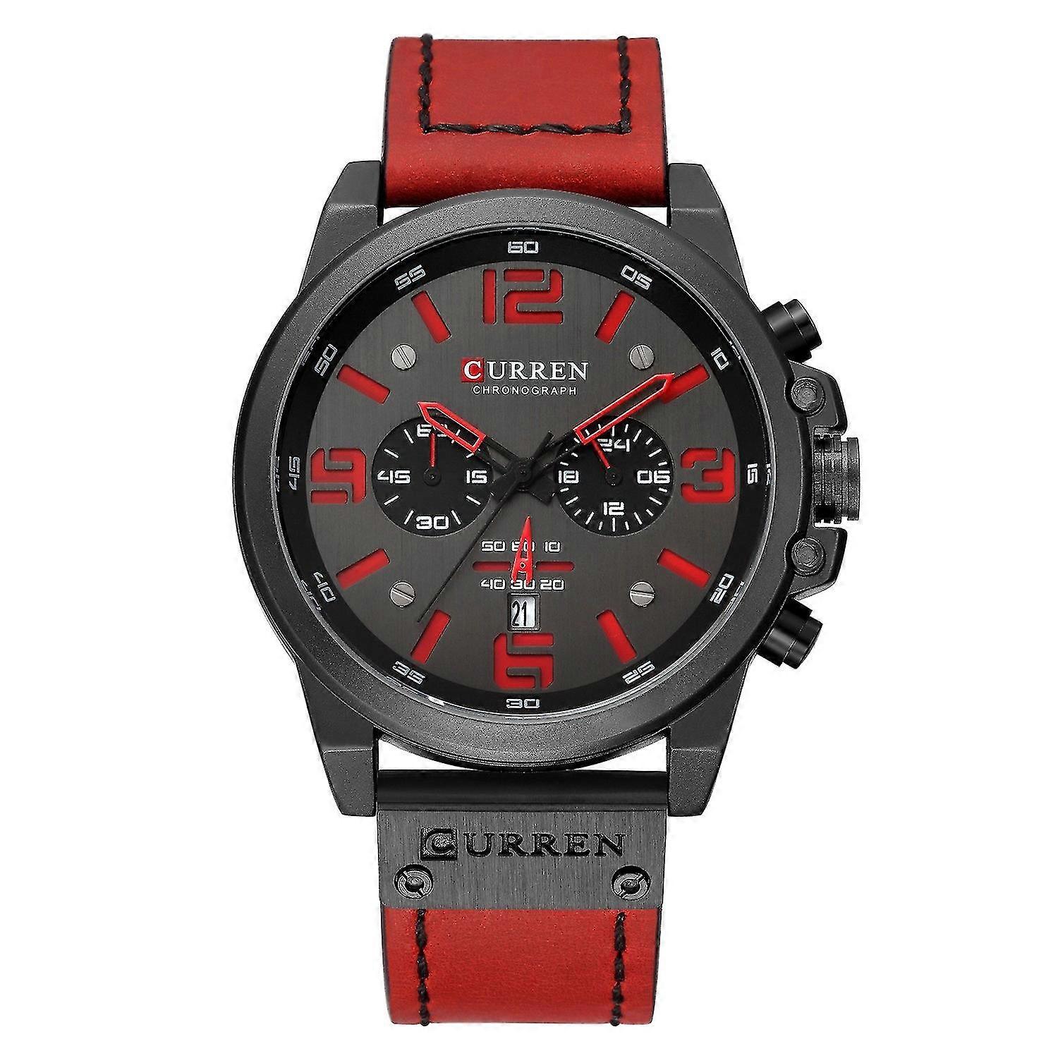 Curren Waterproof Men Quartz Watch Black Shell Red 26s