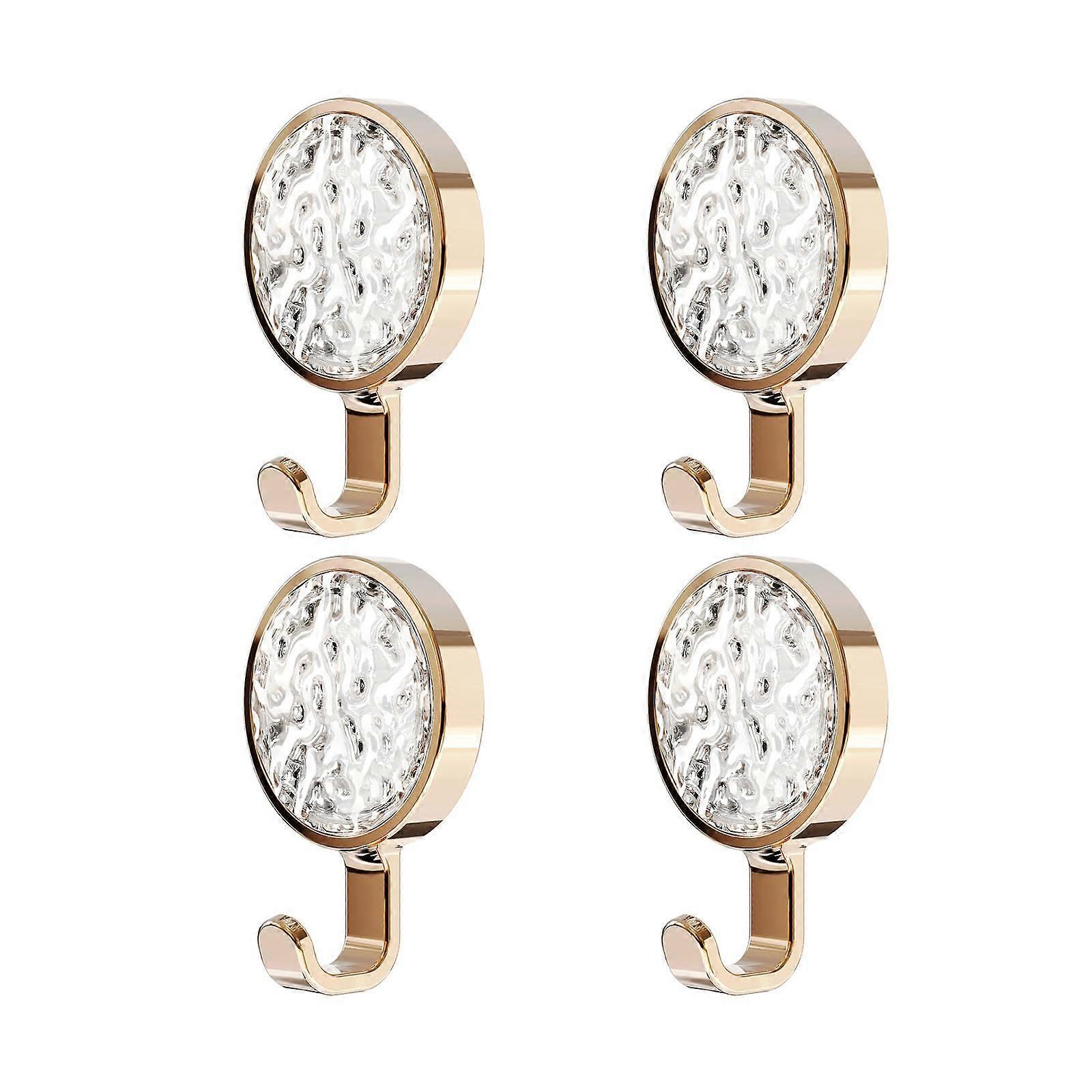 4pcs Gold Adhesive Bathroom Wall Hooks, Rust Resistant, Strong Load Capacity for Various Surfaces