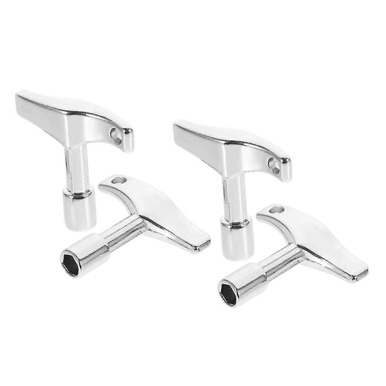 Drum Key Set 4pcs Dual Head Metal Tuning Keys Hex and Square Tips with Keychain Loop