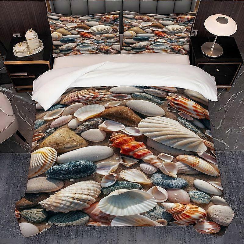 3pcs bedding Featuring Beach-Colored Shell Patterns Including a Duvet Cover And Two Pillowcases