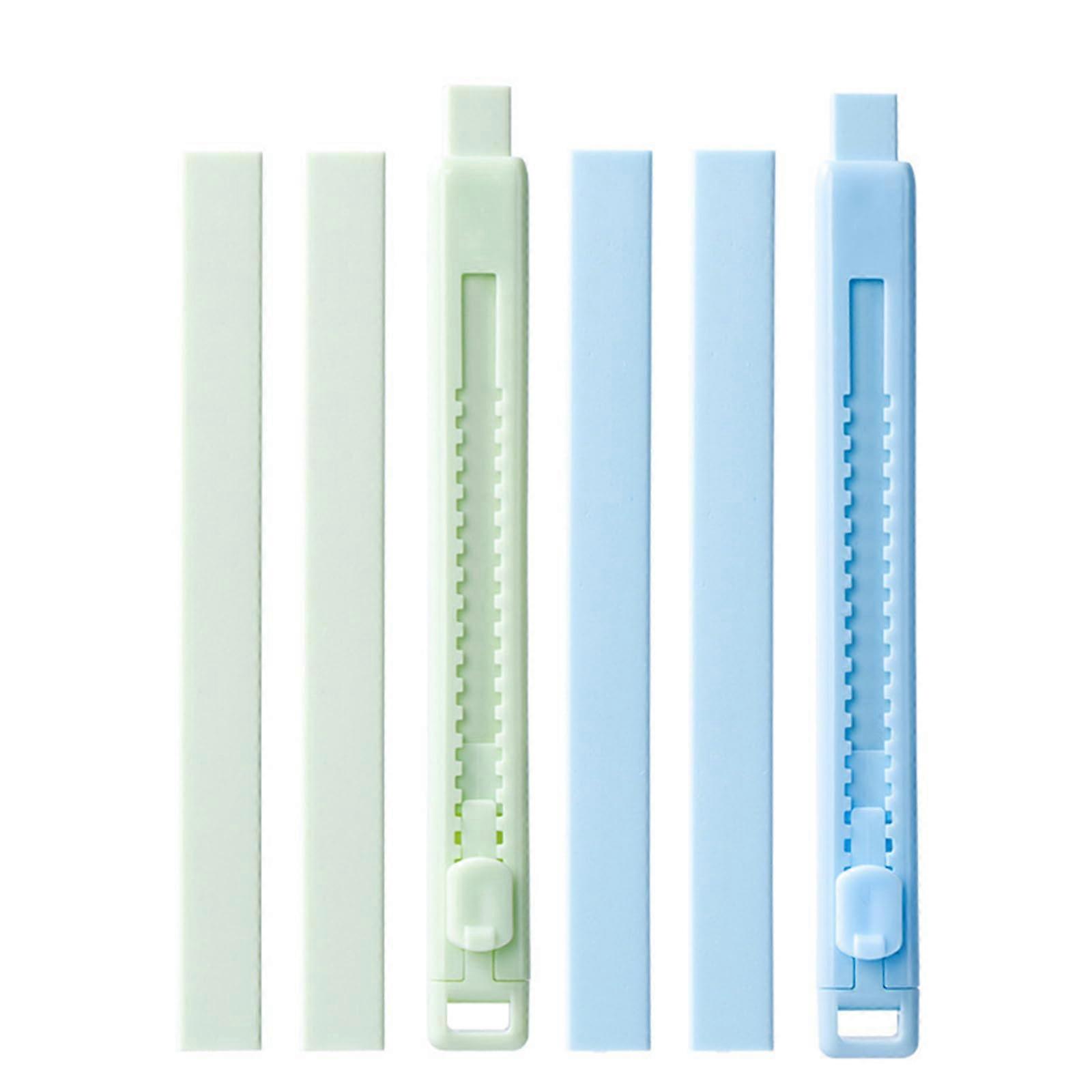 2Pcs Retractable Refillable Push Pull Eraser with 4 Refills for Drawing Writing School Office