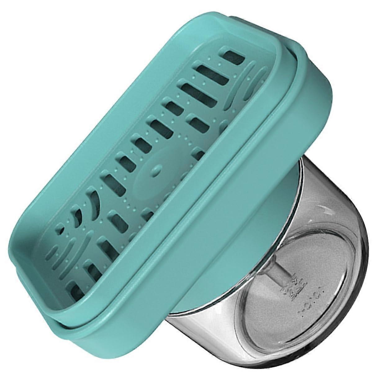 Soap Pump Dispenser with Kitchen Sink Sponge Holder, Compact Blue 13x10cm PushType Design