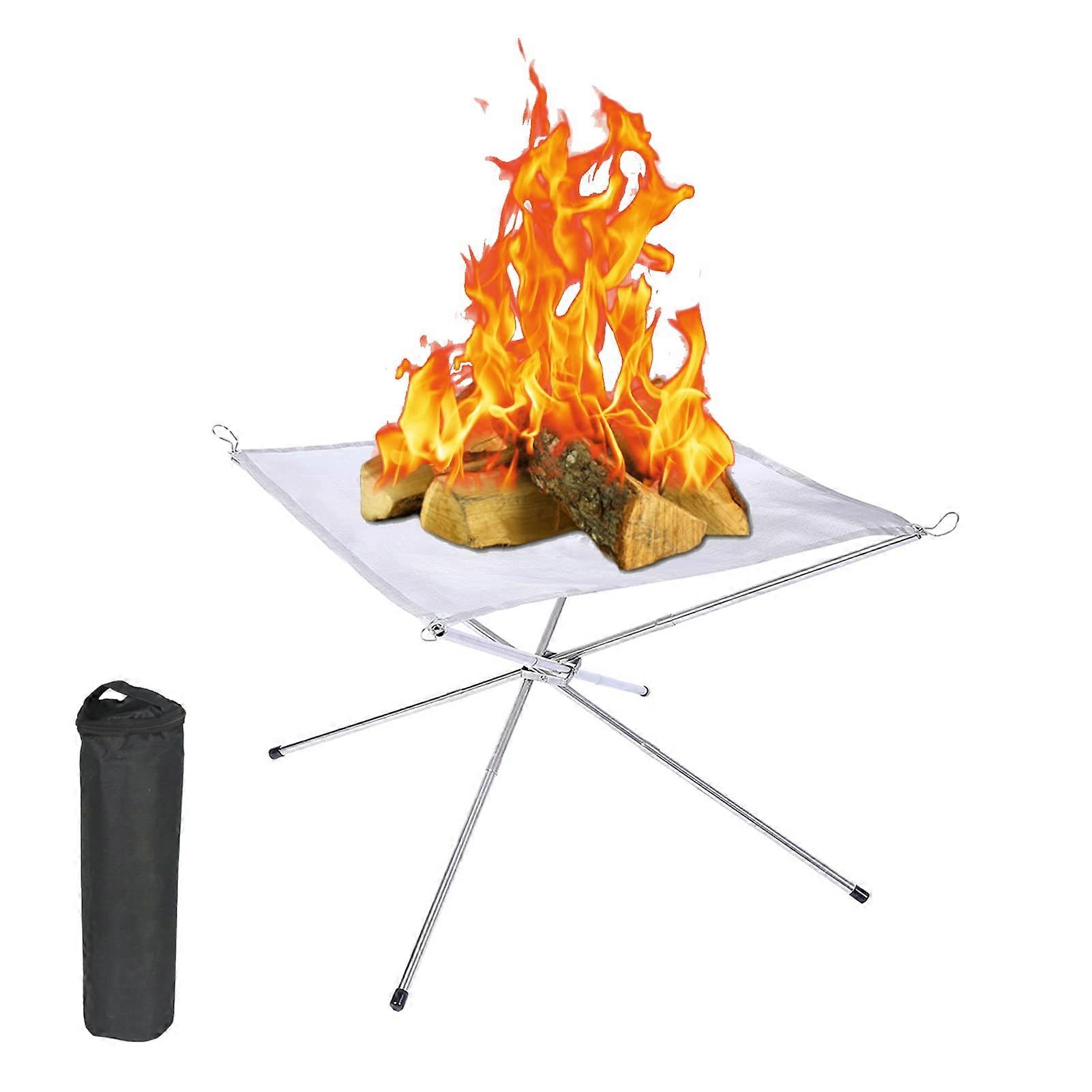 Portable Fire Pit 22 Inch Foldable Stainless Steel with Mesh Screen for Camping and Backyard