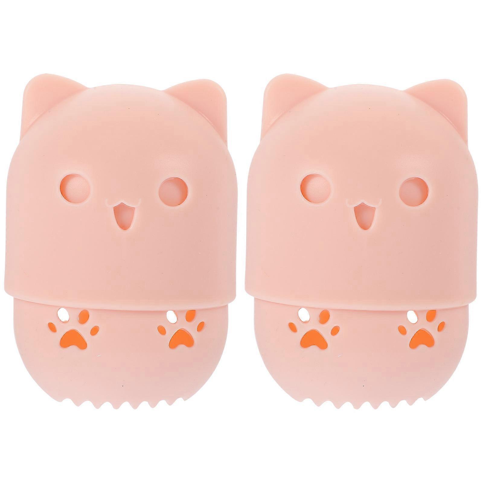 Cosmetic Case for Storage Use 2Pcs Pink Makeup Sponge Holder Container