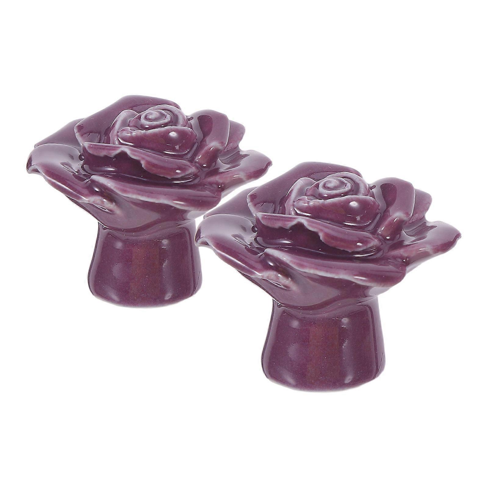 Ceramic Cupboard Knobs Rose Door Handle Pull for Kitchen Cabinet 2Pcs