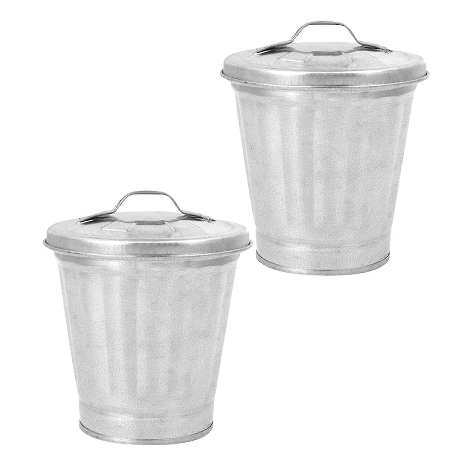 Galvanized Small Trash Can Desktop Garbage Bin for Storage 2Pcs Silver