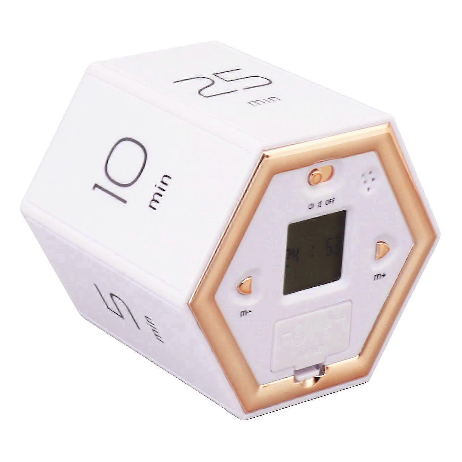 Hex Flip Timer with Mute Alarm Function Magnetic Time Management Cube Timer with LCD Screen for Cooking Studying Working White intelligence