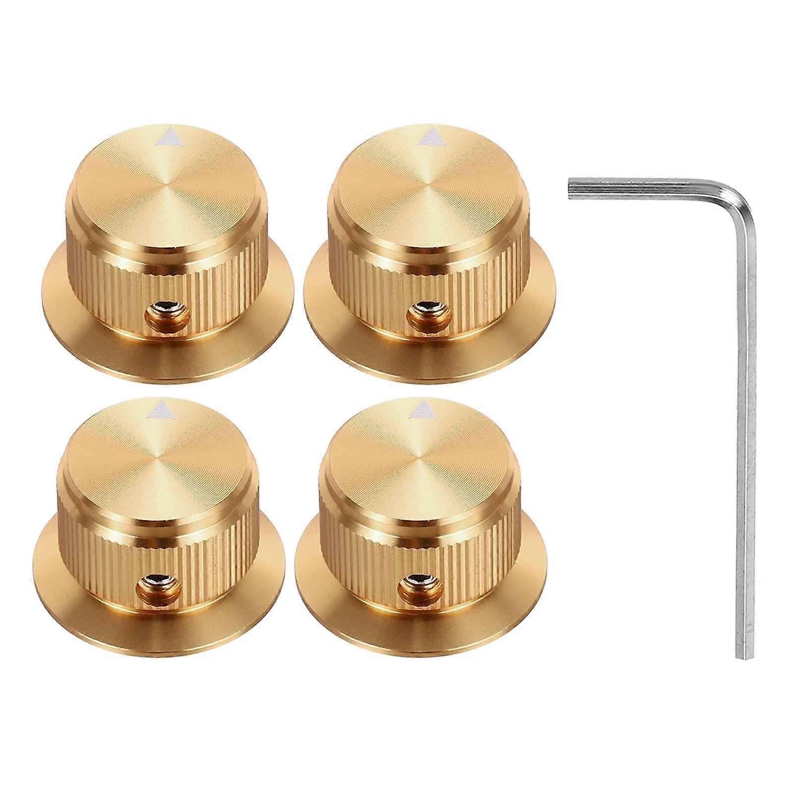4PCS Gold Guitar Amp Knobs Set, Aluminum 1/4 Inch Potentiometer Control Replacement