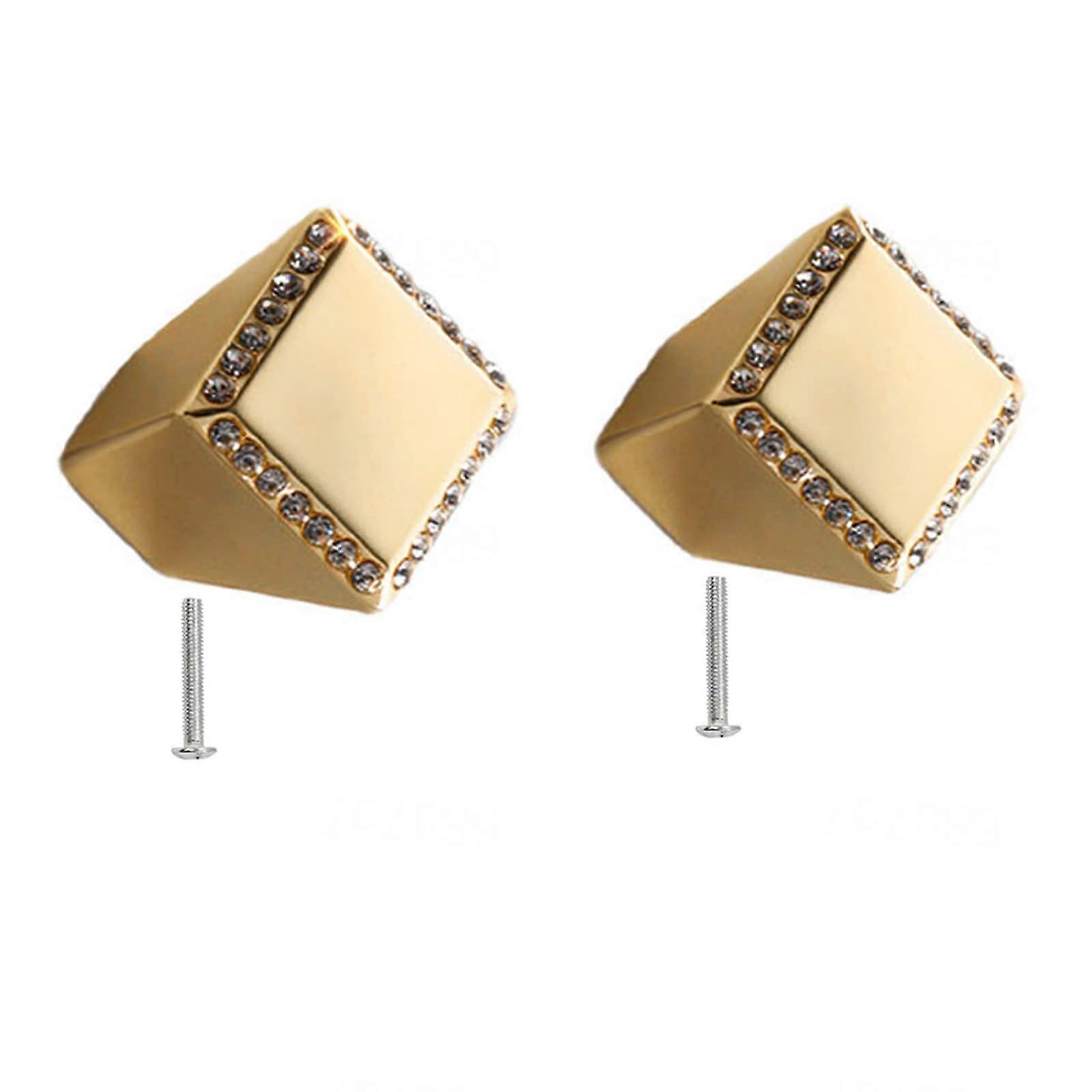Crystal Cabinet Knobs and Drawer Pull Handles Gold 2 Pack, Single Hole Rhinestone Cupboard Knobs