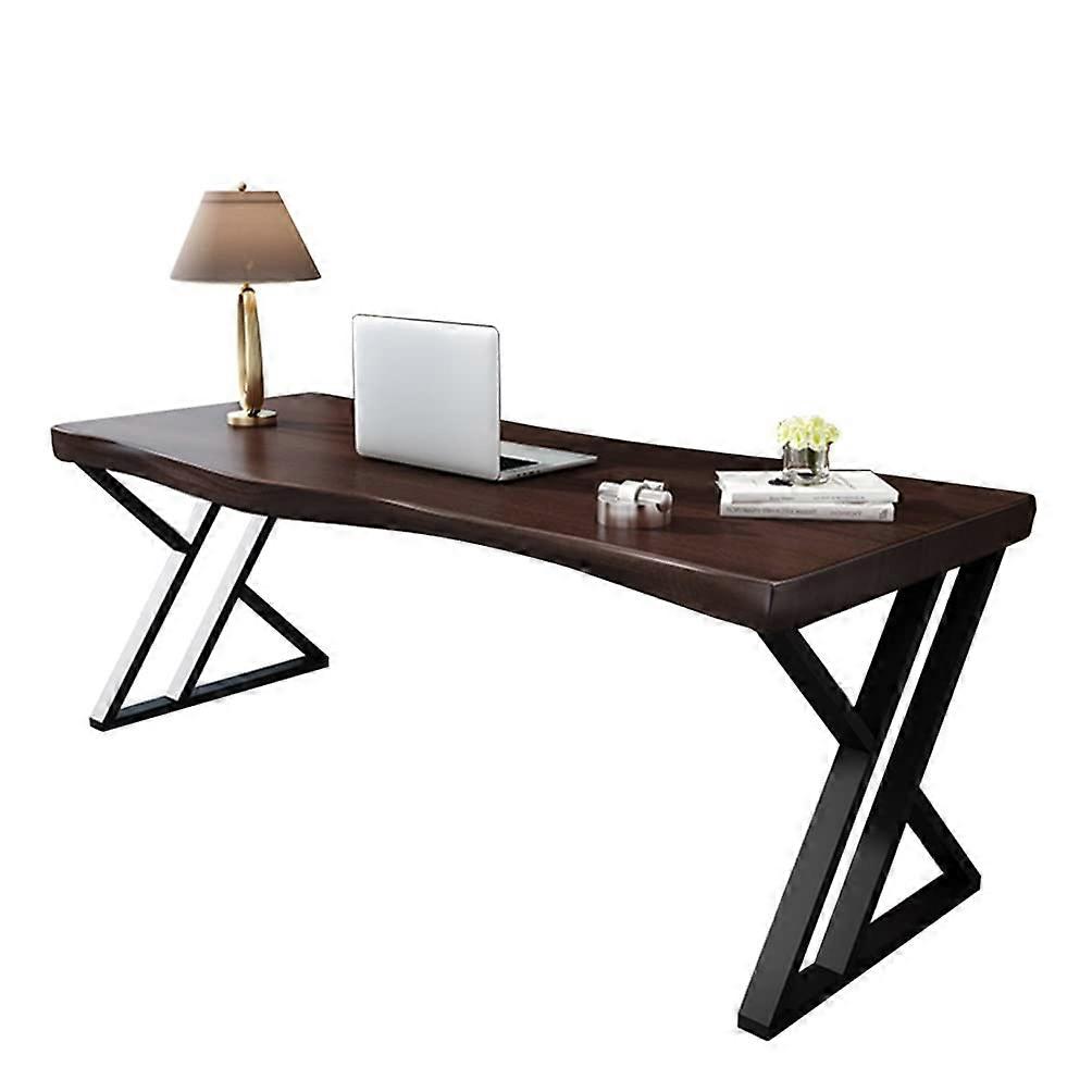 Solid Wood Wrought Iron Dining Table Dark Brown 180x80cm Durable Sturdy Multi Functional Design