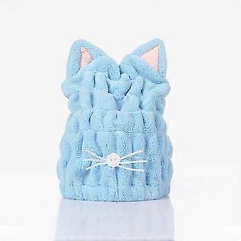 Microfiber Hair Drying Towel for Women Quick Dry Soft Absorbent Coral Fleece Hair Cap Blue