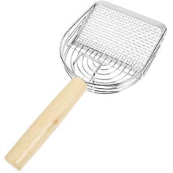 Cat Litter Scoop Wooden Handle for Gardening Use Silver Stainless Steel Sand Sifter