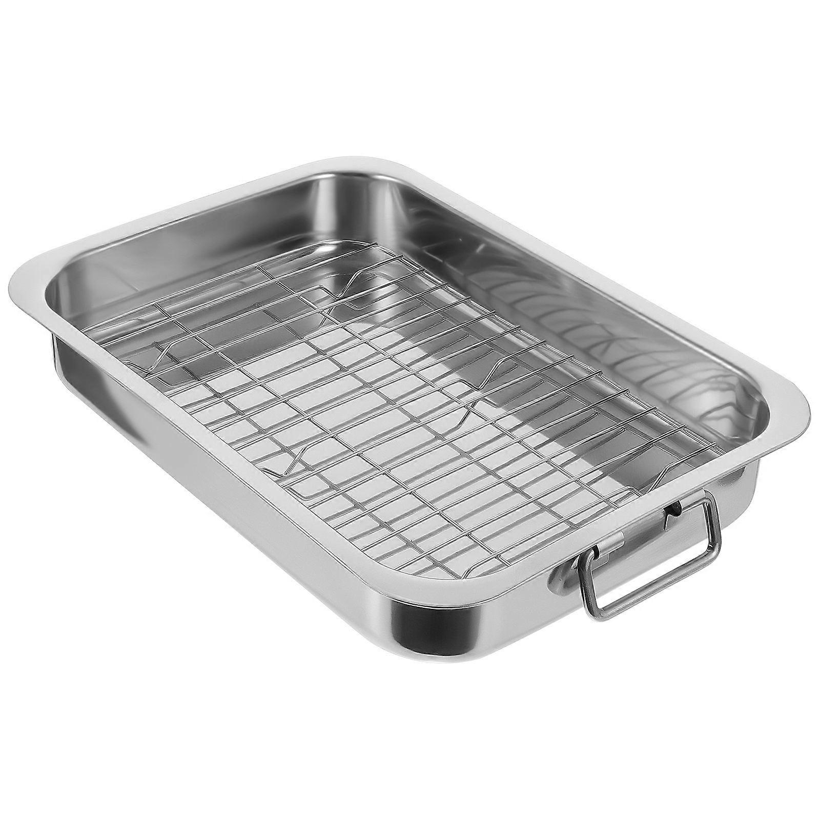 Stainless Steel Baking Tray With Rack Displaying Snacks Storing Items Rectangular Shape Silver 1Set