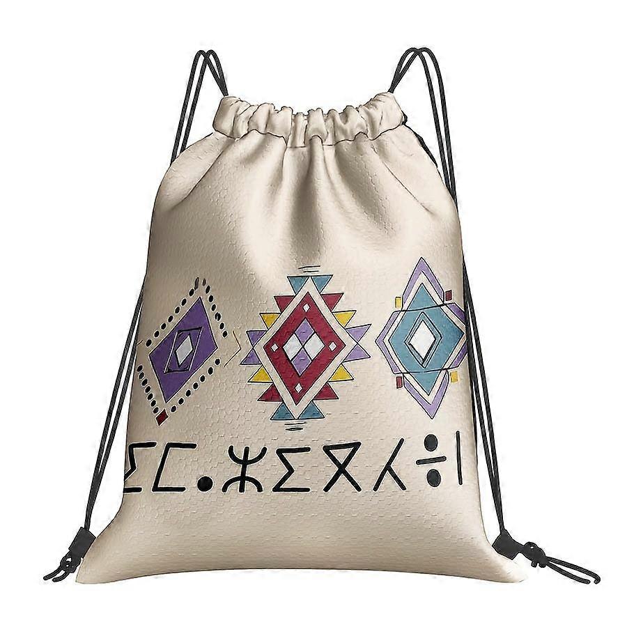 1pc 2D Printed Ethnic Geometric Pattern Drawstring Gym Bag - Multicolor Diamond Shape Drawstring Backpack, Practical Tra-Cqazw