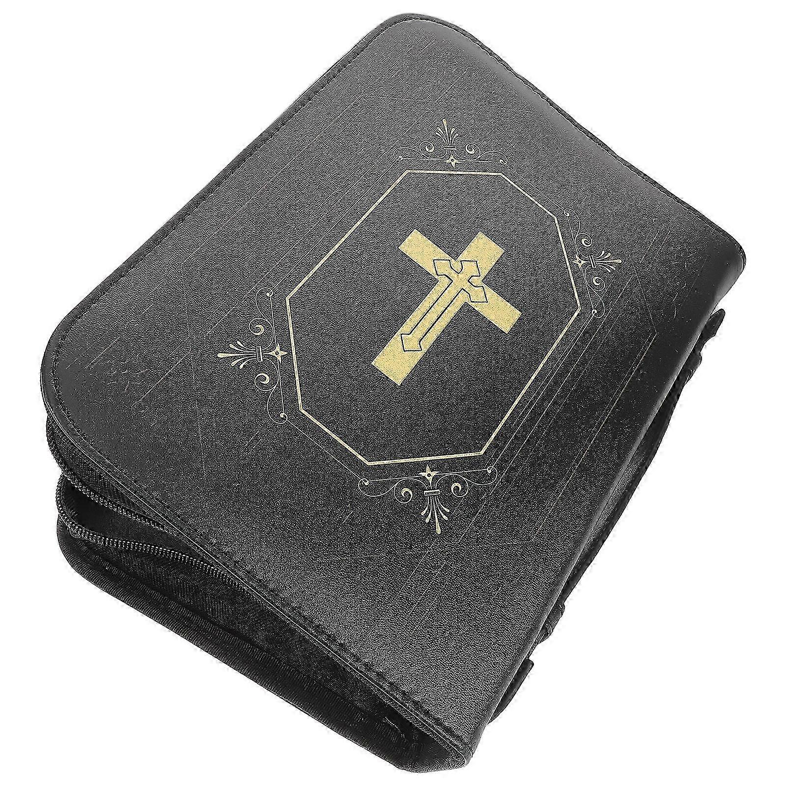 PU Leather Bible Case with Cross Design, Durable Book Protector for Study, Church, Home, Black, 10x7.5x1.8 inches