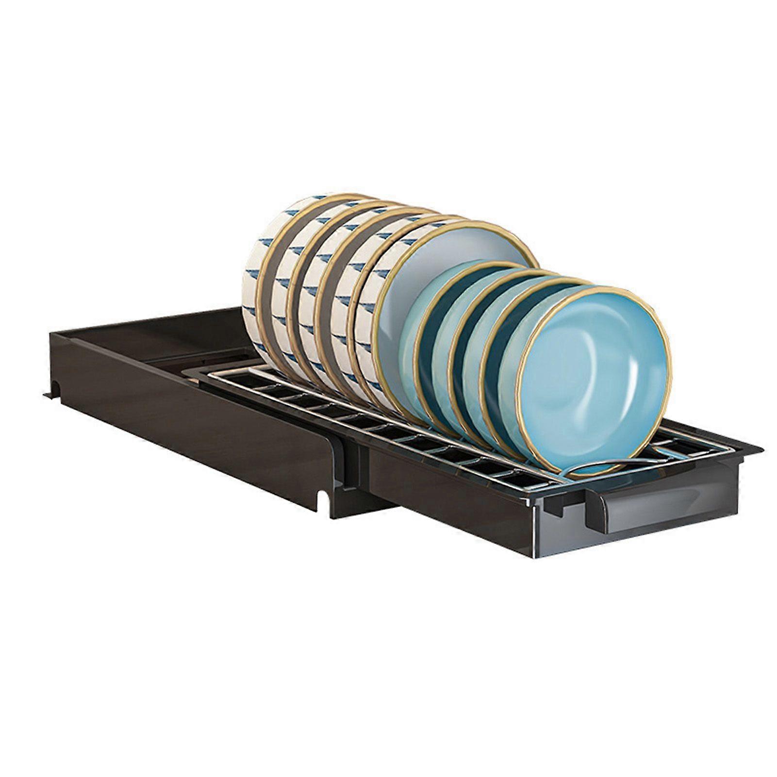 Stainless Steel Dish Rack Multipurpose Large Capacity Pull Out Type Single Layer Kitchen Dish Rack compatible Cabinet Black