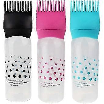 (pink + Blue + Black) 3 Applicator Bottles Root Comb Applicator Bottle Hair Dye Applicator Bottle Dispenser Brush Applicator Bottle Hair Dye Salon