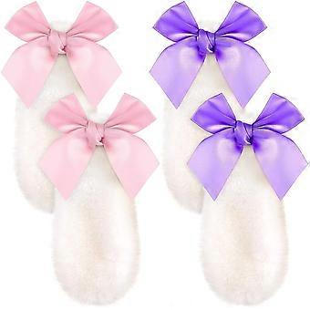 2 Pairs Lolita Bunny Ears Bow Hairpins, Hair Clip Rabbit Plush Lop Ears Ribbon Bowknot Hairpin Lolita Animal Ears Headpieces Bunny Costume Cosplay Hai