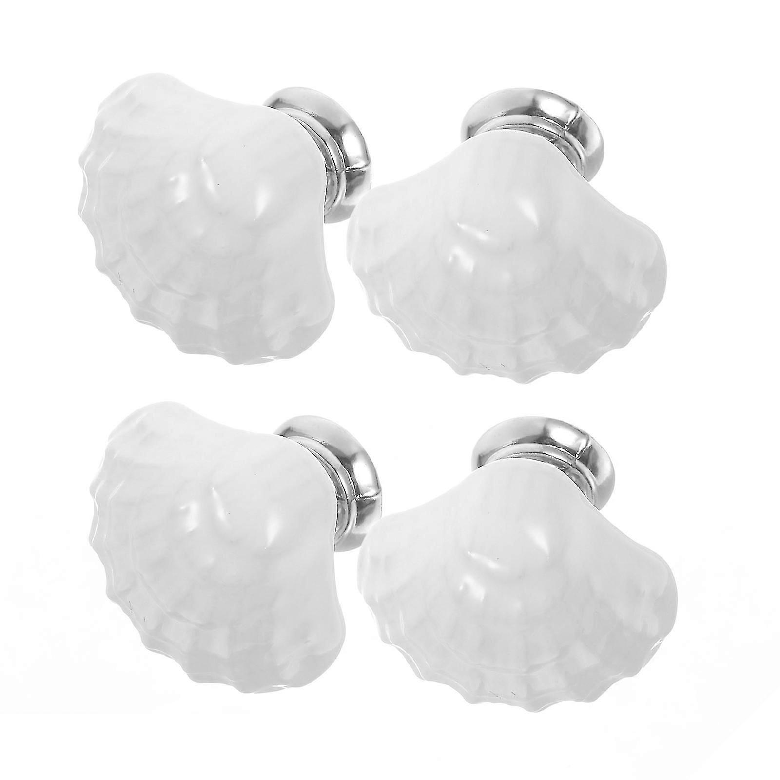 Ceramic Door Knobs, 4Pcs, White Shell Pattern, for Pull Handles