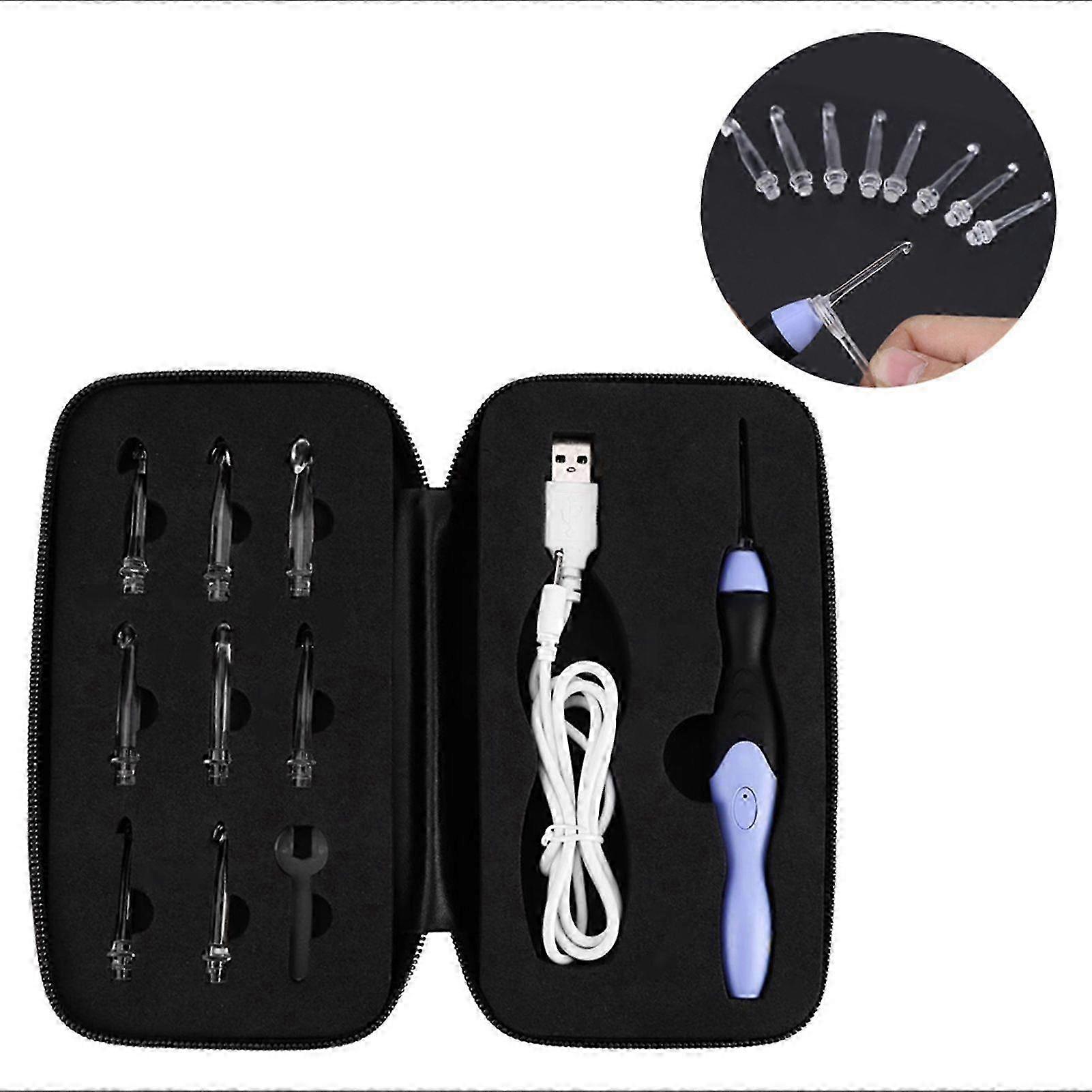 USB Rechargeable LED Light Up Crochet Hooks Set Knitting Tool with Replaceable Tips 2.5-6.5mm