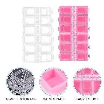 2pcs 12-Grid Storage Box Fake Nail Piece Storage Case Nail Art Supplies Storage Container for Home Daily Use (Pink + Transparent)
