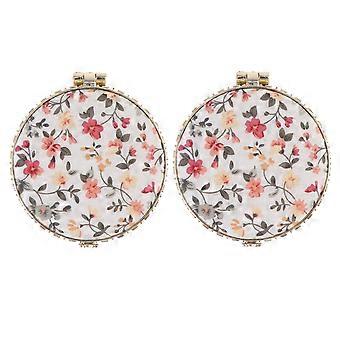 2 pezzi Specchio cosmetico bifacciale Specchio pieghevole creativo Retro in tessuto Stampa Specchio tascabile Specchio per il trucco circolare Bianco