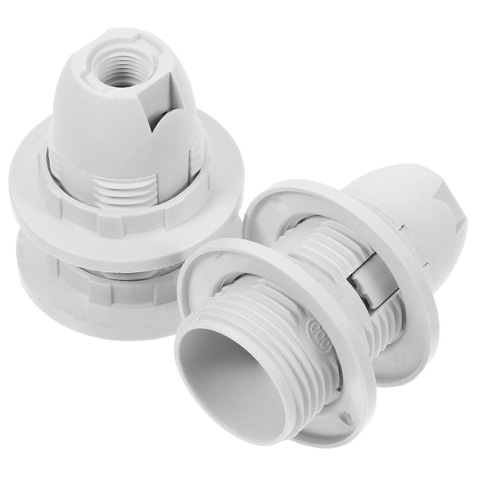 2pcs E14 Full Thread Lamp Holder Socket For Table Floor Light White Plastic Light Bulb Holder Replacement Household Snap Socket