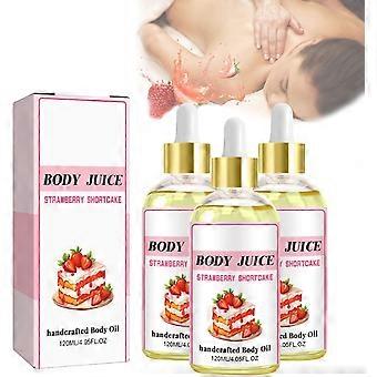 Set van 3 lichaamsoliën met aardbeiengeur voor vrouwen, diep hydraterende, niet-vette formule, 120 ml per stuk.