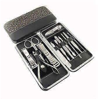 12pcs Stainless Steel Manicure Pedicure Set Nail Grooming Clipper Kit (Plant Print)